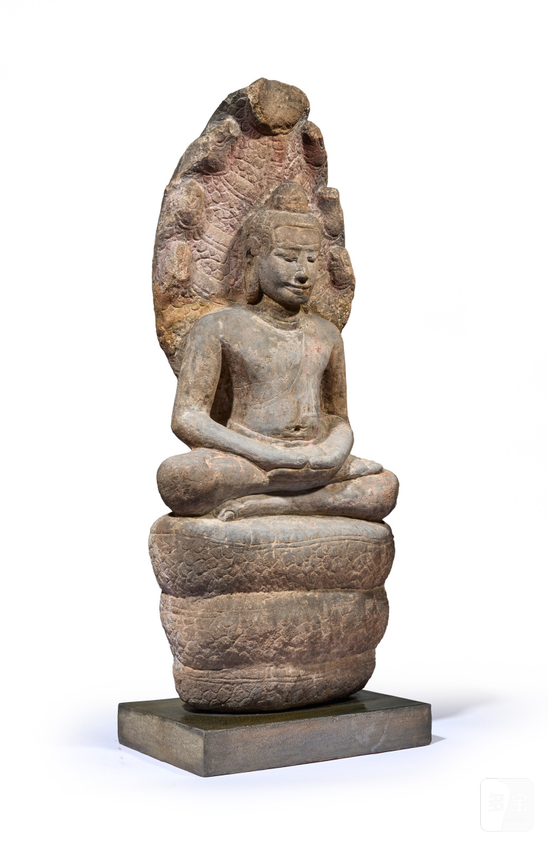 柬埔寨 高棉帝國 巴戎風格 十三世紀 砂岩穆查林陀佛像  CAMBODIA, KHMER PERIOD, BAYON STYLE, 13TH CENTURY - 图2